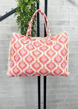 Michelle Boho Pattern Fringe Tote Bag
