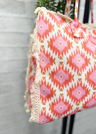Michelle Boho Pattern Fringe Tote Bag