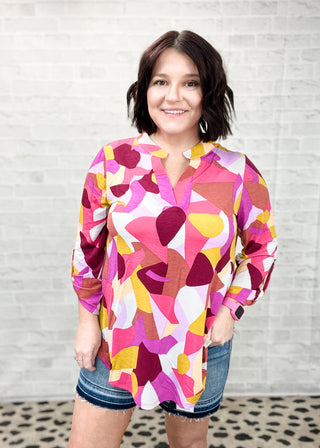 Multi Geometric Lizzy Wrinkle Free Top - ALL SALES FINAL -