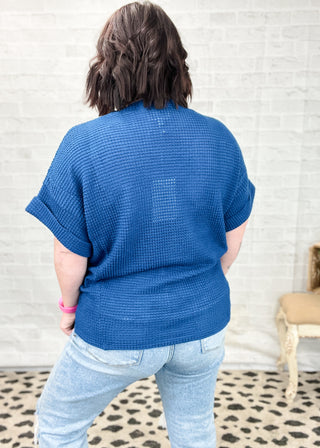 Navy Crochet V-Neck Sweater Top