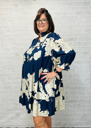 Navy Floral Tiered Babydoll Dress