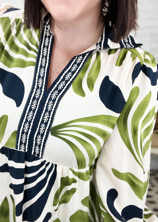 Olive Boho Leafy Print Maxi Dress