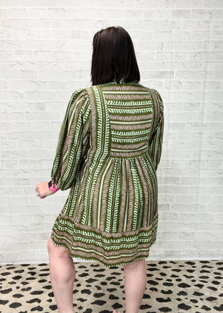 Olive Mix Aztec Print Babydoll Dress