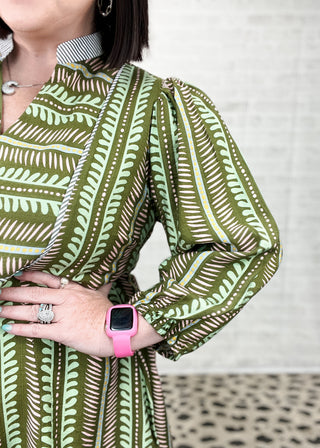 Olive Mix Aztec Print Babydoll Dress