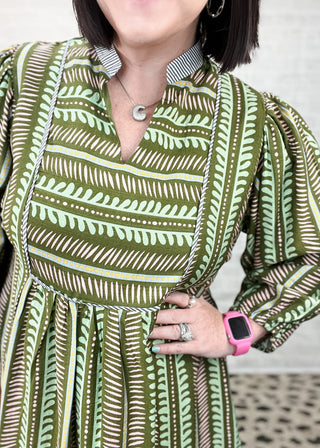 Olive Mix Aztec Print Babydoll Dress