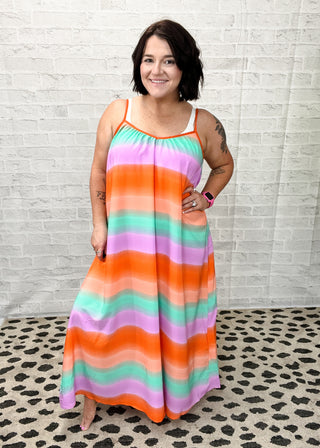 Orange/Mint Ombre Watercolor Midi Dress