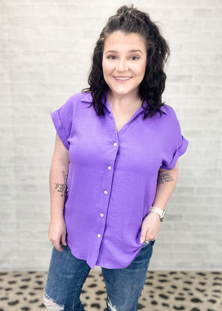 Orchid Glow Button Down Collared Top | S-3X