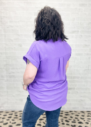 Orchid Glow Button Down Collared Top | S-3X