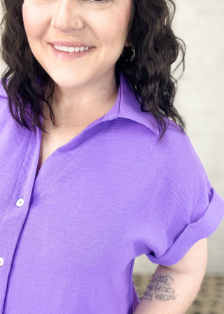 Orchid Glow Button Down Collared Top | S-3X