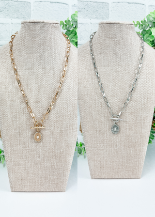 Oval Medallion Toggle Clasp Oval Link Necklace