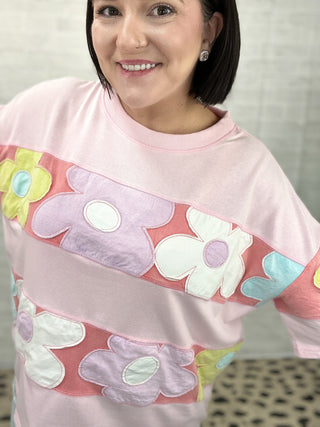Pastel Floral Patchwork Oversized Tee