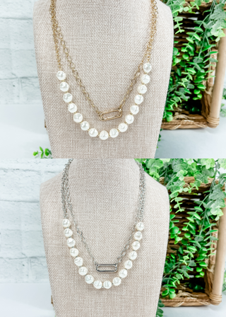 Pearl 2-Layered Metal Chain Necklace