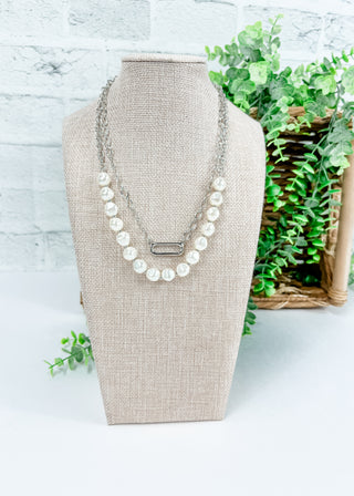 Pearl 2-Layered Metal Chain Necklace