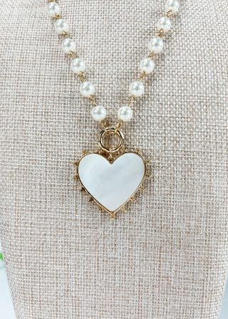 Pearl Heart Pendant Beaded Necklace