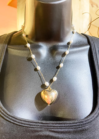 Pearl with Metal Heart Pendant Necklace & Earring Set