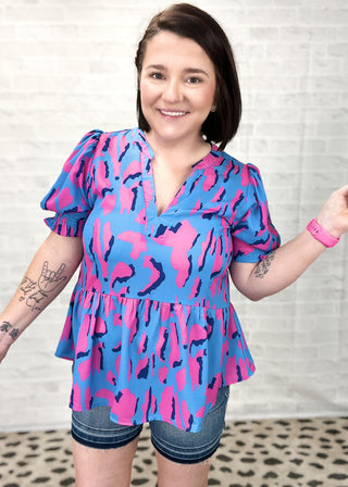 Periwinkle Multi Leopard Print V-Notched Top