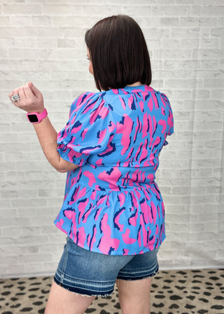 Periwinkle Multi Leopard Print V-Notched Top