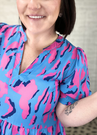 Periwinkle Multi Leopard Print V-Notched Top
