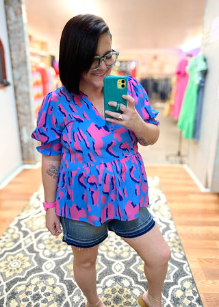 Periwinkle Multi Leopard Print V-Notched Top