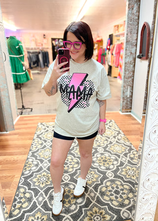 Pink Bolt & Checkered Mama Graphic T-Shirt