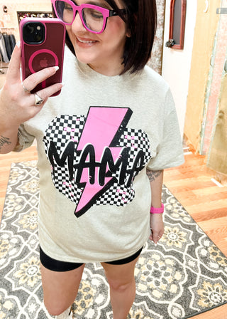 Pink Bolt & Checkered Mama Graphic T-Shirt