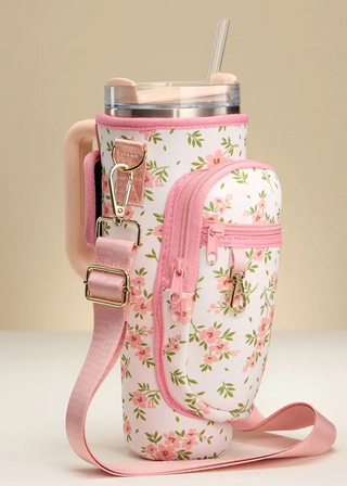 Pink Floral Pattern Tumbler Bag