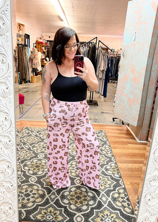 Pink Leopard Print Patch Pocket Pants