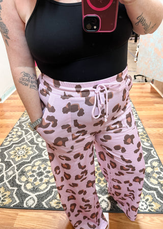 Pink Leopard Print Patch Pocket Pants