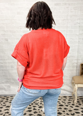 Red Crochet V-Neck Sweater Top