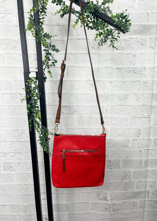 Red Double Front Pocket Crossbody Bag