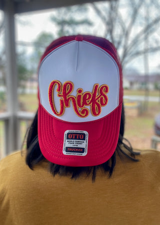 Red & Gold Chiefs Chenille Patch Trucker Cap by Texas True Threads & Randi Mahomes