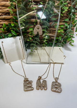 Rhinestone Bubble Initial Necklaces