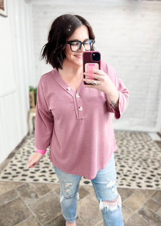 Rose Take Your Place 3/4 Sleeve Thermal Top
