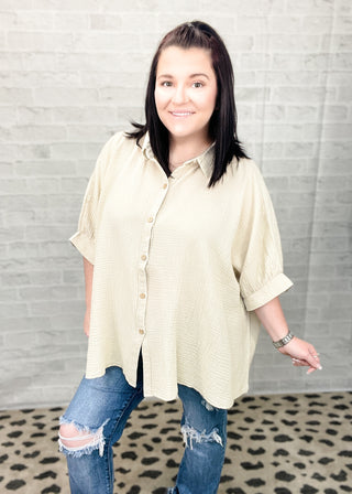 Sand Beige Washed Double Gauze Button Down Shirt
