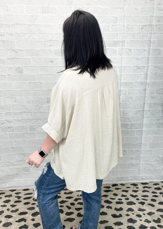 Sand Beige Washed Double Gauze Button Down Shirt