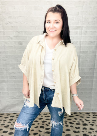 Sand Beige Washed Double Gauze Button Down Shirt