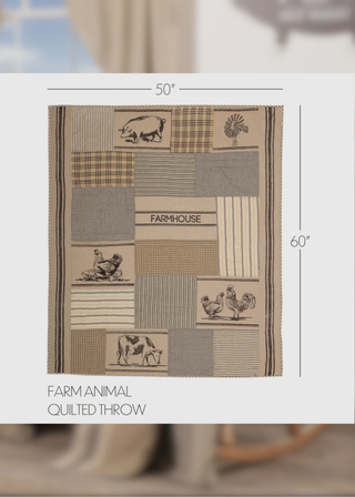 Sawyer Mill Charcoal Farm Animal Quilted Throw