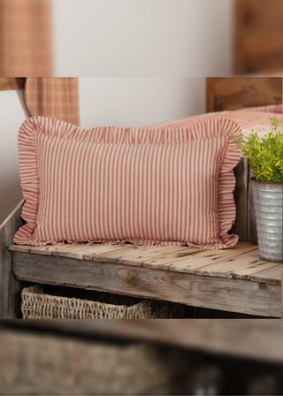 Sawyer Mill Red Ticking Stripe Fabric Pillow
