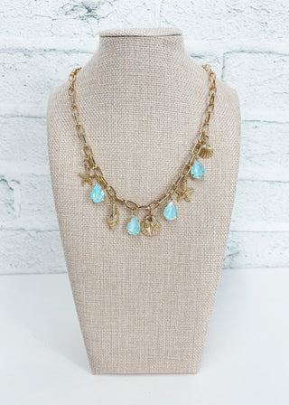Sea Life Multi Charm Teardrop Crystal Necklace