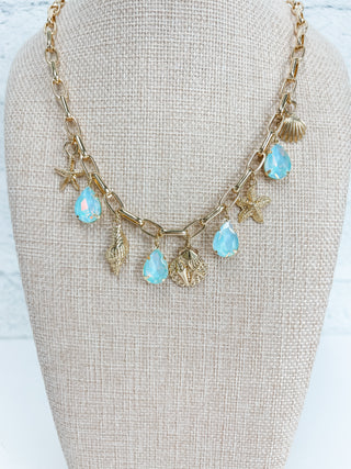 Sea Life Multi Charm Teardrop Crystal Necklace