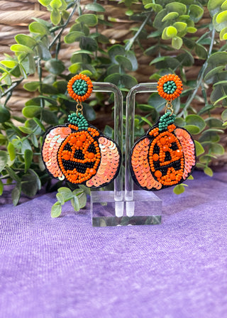 Seed Bead Halloween Pumpkin Earrings