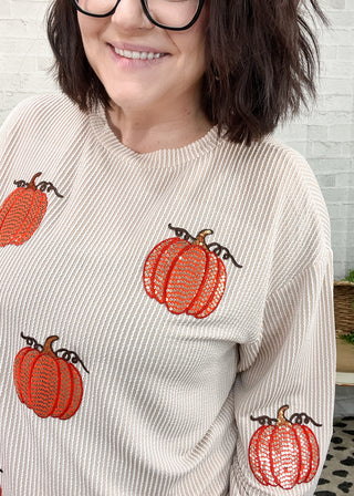 Sequin Pumpkin Patched Pullover & Shorts Set