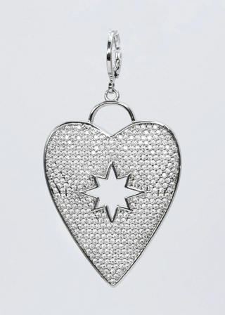 TJ-422 Silver Pave Heart with Star Shape Charm