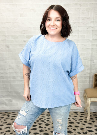 Sky Blue Wavy Texture Dolman Blouse