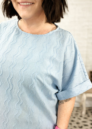 Sky Blue Wavy Texture Dolman Blouse