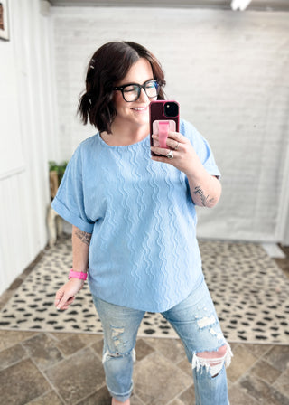 Sky Blue Wavy Texture Dolman Blouse