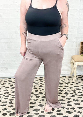 Smoked Eggplant Acetate Slinky Wide Leg Pants