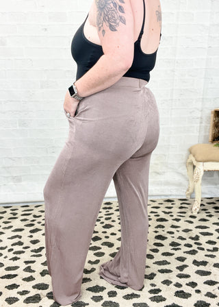 Smoked Eggplant Acetate Slinky Wide Leg Pants
