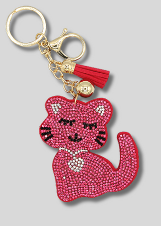 Sparkling Pink Kitty Rhinestone Keychain