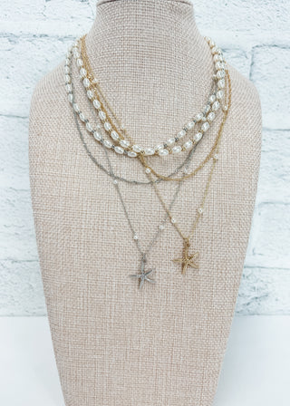 Starfish Pearl Bead Layered Necklace